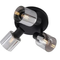 QAZQA Schlafzimmerlampen|Küchenlampen*Moderne Deckenleuchte Schwarz mit rundem Rauchglas 3-flammig - Cilin