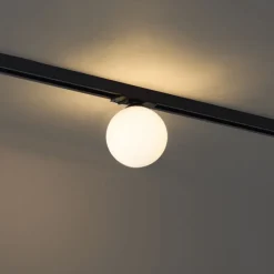 QAZQA Deckenstrahler|Aufbaustrahler*Moderne Deckenleuchte schwarz mit weißem Glas für 1-Phasen-Schienensystem - Iconic Perle