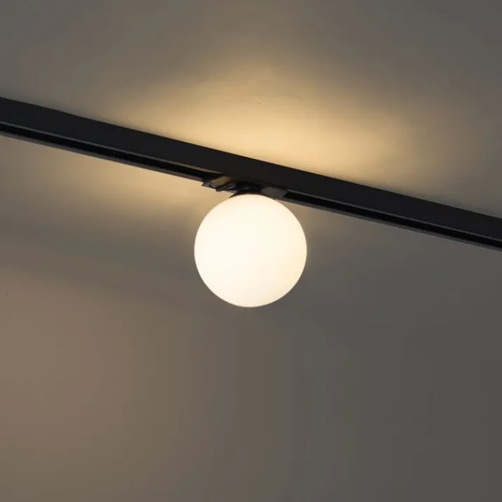 QAZQA Deckenstrahler|Aufbaustrahler*Moderne Deckenleuchte schwarz mit weißem Glas für 1-Phasen-Schienensystem - Iconic Perle
