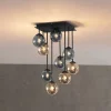 QAZQA Deckenleuchten|Wohnzimmerlampen*Moderne Deckenleuchte Schwarz mit Bernstein- und Rauchglas 9-flammig - Athen