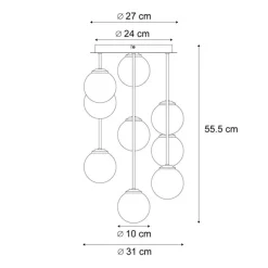 QAZQA Deckenleuchten|Wohnzimmerlampen*Moderne Deckenleuchte Schwarz mit Bernstein- und Rauchglas 9-flammig - Athen