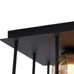 QAZQA Deckenleuchten|Wohnzimmerlampen*Moderne Deckenleuchte Schwarz mit Bernstein- und Rauchglas 9-flammig - Athen