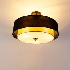 QAZQA Deckenleuchten|Wohnzimmerlampen*Moderne Deckenleuchte schwarz mit gold 50 cm 3-flammig - Drum Duo