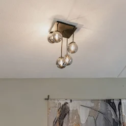 QAZQA Küchenlampen|Esszimmerlampen*Moderne Deckenleuchte schwarz 5-Licht mit Rauchglas - Athen