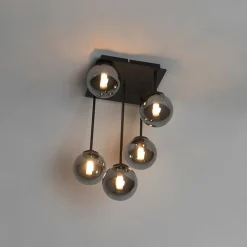 QAZQA Küchenlampen|Esszimmerlampen*Moderne Deckenleuchte schwarz 5-Licht mit Rauchglas - Athen
