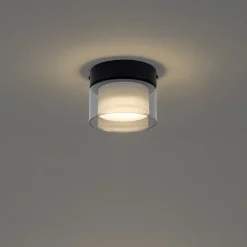 QAZQA Gartenbeleuchtung|Badezimmerlampen*Moderne Deckenleuchte schwarz mit Rauchglas - Puck