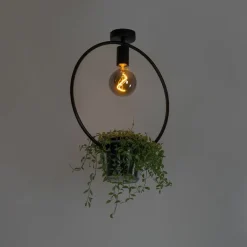 QAZQA Deckenleuchten|Wohnzimmerlampen*Moderne Deckenleuchte schwarz mit Glas rund - Roslini