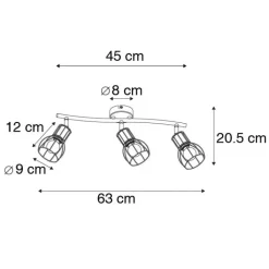 QAZQA Deckenstrahler|Aufbaustrahler*Moderne Deckenleuchte schwarz 63 cm 3-Licht verstellbar - Botu