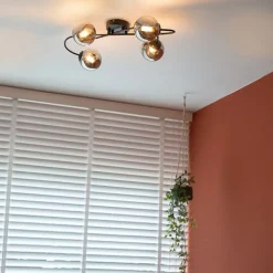 QAZQA Deckenleuchten|Wohnzimmerlampen*Moderne Deckenleuchte schwarz 4-Licht mit Rauchglas - Athen