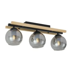 QAZQA Deckenleuchten|Wohnzimmerlampen*Moderne Deckenleuchte schwarz mit Holz und Rauchglas 3-flammig - Aleks