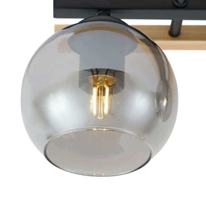 QAZQA Deckenleuchten|Wohnzimmerlampen*Moderne Deckenleuchte schwarz mit Holz und Rauchglas 3-flammig - Aleks