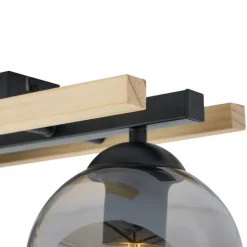 QAZQA Deckenleuchten|Wohnzimmerlampen*Moderne Deckenleuchte schwarz mit Holz und Rauchglas 3-flammig - Aleks