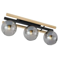 QAZQA Deckenleuchten|Wohnzimmerlampen*Moderne Deckenleuchte schwarz mit Holz und Rauchglas 3-flammig - Aleks