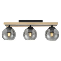 QAZQA Deckenleuchten|Wohnzimmerlampen*Moderne Deckenleuchte schwarz mit Holz und Rauchglas 3-flammig - Aleks