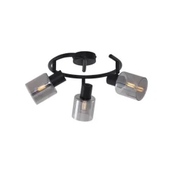 QAZQA Deckenstrahler|Aufbaustrahler*Moderne Deckenleuchte Schwarz mit Rauchglas Spirale 3-flammig - Cilin