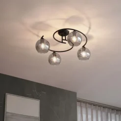 QAZQA Schlafzimmerlampen|Küchenlampen*Moderne Deckenleuchte Schwarz mit Rauchglas 4-flammig - Alanis