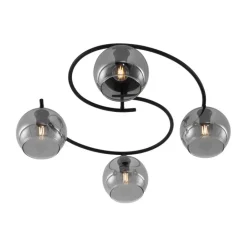 QAZQA Schlafzimmerlampen|Küchenlampen*Moderne Deckenleuchte Schwarz mit Rauchglas 4-flammig - Alanis