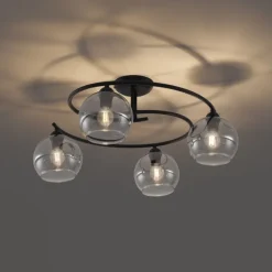 QAZQA Schlafzimmerlampen|Küchenlampen*Moderne Deckenleuchte Schwarz mit Rauchglas 4-flammig - Alanis