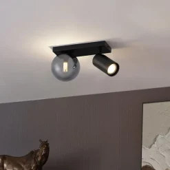 QAZQA Deckenleuchten|Wohnzimmerlampen*Moderne Deckenleuchte schwarz 2-flammig neigbar - Lesly