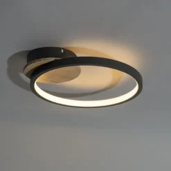 QAZQA Led-Deckenleuchten|Deckenleuchten*Moderne Deckenleuchte Schwarz mit Holz inkl. LED 3-Stufen-Dimmbar - Alec