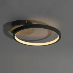 QAZQA Led-Deckenleuchten|Deckenleuchten*Moderne Deckenleuchte Schwarz mit Holz inkl. LED 3-Stufen-Dimmbar - Alec