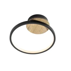 QAZQA Led-Deckenleuchten|Deckenleuchten*Moderne Deckenleuchte Schwarz mit Holz inkl. LED 3-Stufen-Dimmbar - Alec