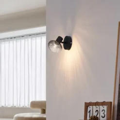 QAZQA Deckenstrahler|Aufbaustrahler*Moderne Deckenleuchte schwarz mit rundem Rauchglas - Teddy