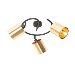 QAZQA Deckenstrahler|Aufbaustrahler*Moderne Deckenleuchte schwarz mit goldenem 3-Licht - Lofty