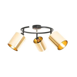 QAZQA Deckenstrahler|Aufbaustrahler*Moderne Deckenleuchte schwarz mit goldenem 3-Licht - Lofty