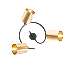 QAZQA Deckenstrahler|Aufbaustrahler*Moderne Deckenleuchte schwarz mit goldenem 3-Licht - Lofty