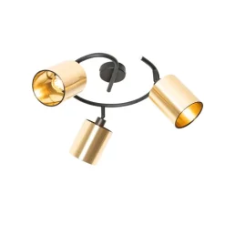 QAZQA Deckenstrahler|Aufbaustrahler*Moderne Deckenleuchte schwarz mit goldenem 3-Licht - Lofty