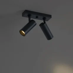 QAZQA Professional Led-Deckenleuchten|Deckenleuchten*Moderne Deckenleuchte Schwarz inkl. LED Dimmbar 2-flammig - Tate