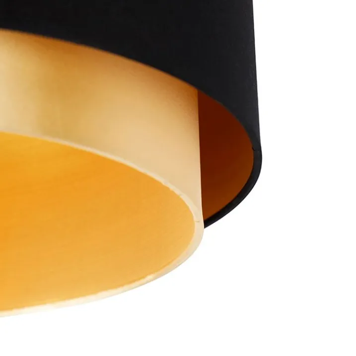 QAZQA Deckenleuchten|Wohnzimmerlampen*Moderne Deckenleuchte schwarz mit goldenem 47 cm Duo-Schirm - Combi