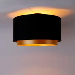 QAZQA Deckenleuchten|Wohnzimmerlampen*Moderne Deckenleuchte schwarz mit goldenem 47 cm Duo-Schirm - Combi
