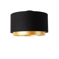 QAZQA Deckenleuchten|Wohnzimmerlampen*Moderne Deckenleuchte schwarz mit goldenem 47 cm Duo-Schirm - Combi