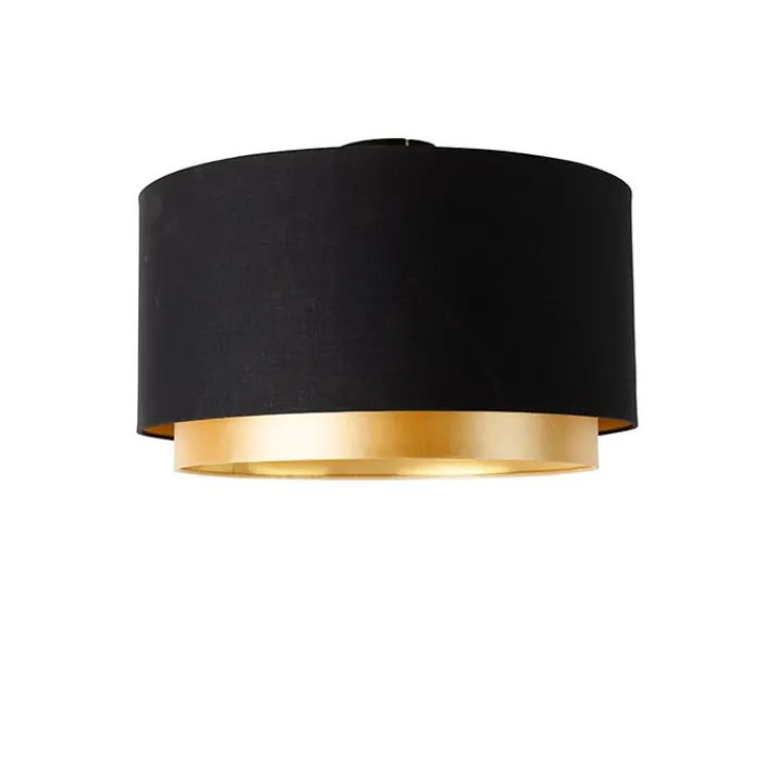QAZQA Deckenleuchten|Wohnzimmerlampen*Moderne Deckenleuchte schwarz mit goldenem 47 cm Duo-Schirm - Combi