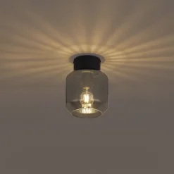 QAZQA Deckenleuchten|Wohnzimmerlampen*Moderne Deckenleuchte schwarz mit Rauchglas - Stiklo