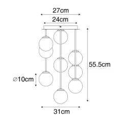 QAZQA Deckenleuchten|Wohnzimmerlampen*Moderne Deckenleuchte schwarz mit Opalglas 9 Lichter - Athens