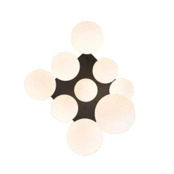 QAZQA Deckenleuchten|Wohnzimmerlampen*Moderne Deckenleuchte schwarz mit Opalglas 9 Lichter - Athens