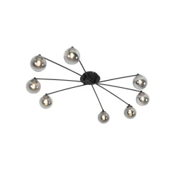 QAZQA Deckenleuchten|Wohnzimmerlampen*Moderne Deckenleuchte schwarz 8-Licht mit Rauchglas - Athen