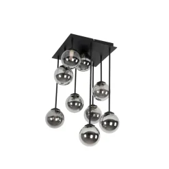 QAZQA Deckenleuchten|Esszimmerlampen*Moderne Deckenleuchte schwarz 9-Licht mit Rauchglas - Athen