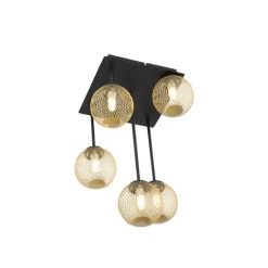 QAZQA Deckenleuchten|Wohnzimmerlampen*Moderne Deckenleuchte schwarz mit goldenen 5 Lichtern - Athens Wire