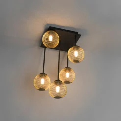 QAZQA Deckenleuchten|Wohnzimmerlampen*Moderne Deckenleuchte schwarz mit goldenen 5 Lichtern - Athens Wire