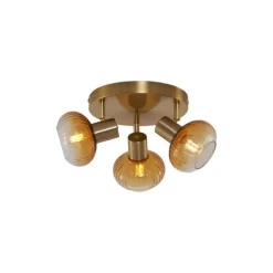QAZQA Deckenstrahler|Aufbaustrahler*Moderne Deckenstrahler Gold mit Bernstein Glas rund 3-flammig - Teddy