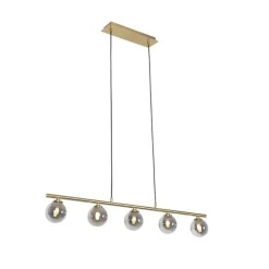 QAZQA Pendelleuchten|Wohnzimmerlampen*Moderne Hängelampe Gold 100 cm 5-Licht mit Rauchglas - Athen