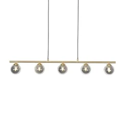 QAZQA Pendelleuchten|Wohnzimmerlampen*Moderne Hängelampe Gold 100 cm 5-Licht mit Rauchglas - Athen
