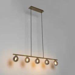 QAZQA Pendelleuchten|Wohnzimmerlampen*Moderne Hängelampe Gold 100 cm 5-Licht mit Rauchglas - Athen