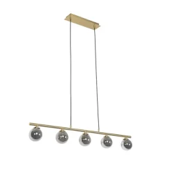 QAZQA Pendelleuchten|Wohnzimmerlampen*Moderne Hängelampe Gold 100 cm 5-Licht mit Rauchglas - Athen