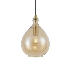 QAZQA Pendelleuchten|Wohnzimmerlampen*Moderne Hängelampe Gold mit bernsteinfarbenem Glas - Traditional