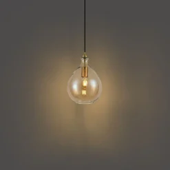 QAZQA Pendelleuchten|Wohnzimmerlampen*Moderne Hängelampe Gold mit bernsteinfarbenem Glas - Traditional